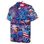 T-Rex Patriotic Hawaiian Shirt – Funny Dinosaur Button Down Summer Shirt for Men – USA Flag Style