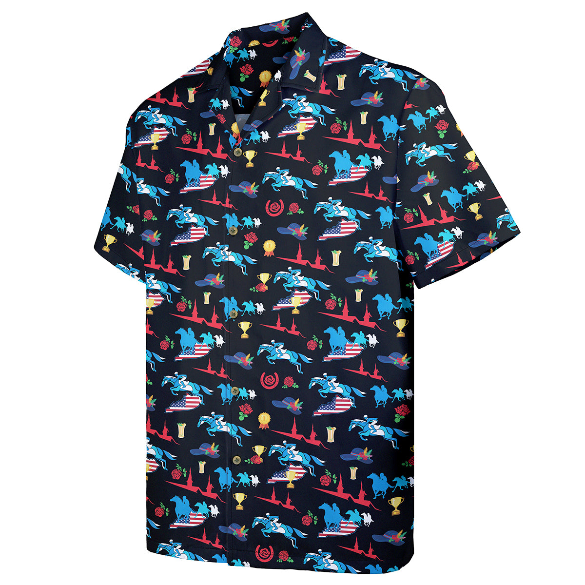 Kentucky Derby Shirt for Men – Funny Horse Racing Print Hawaiian Button Down for Race Day