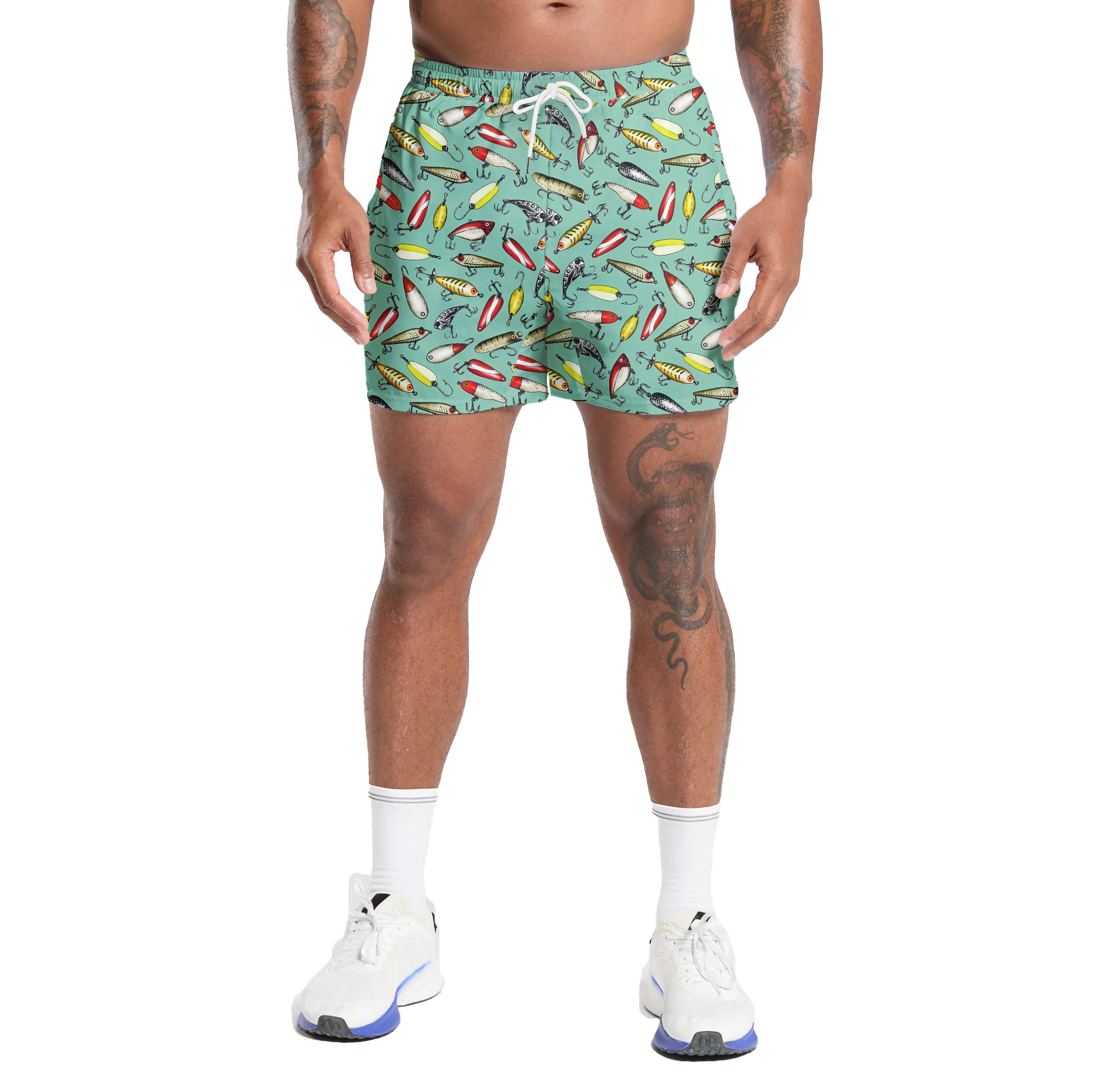 Fishing Lure Gym Shorts - 5 inch inseam shorts with graphic design and pockets, Gift for him, Gift For Her, Gym Gift