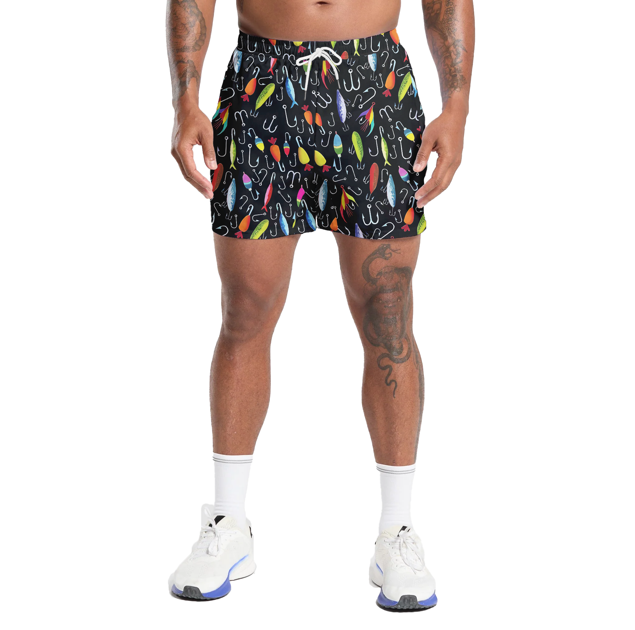 Fishing Lure Gym Shorts - 5 inch inseam shorts with graphic design and pockets, Gift for him, Gift For Her, Gym Gift