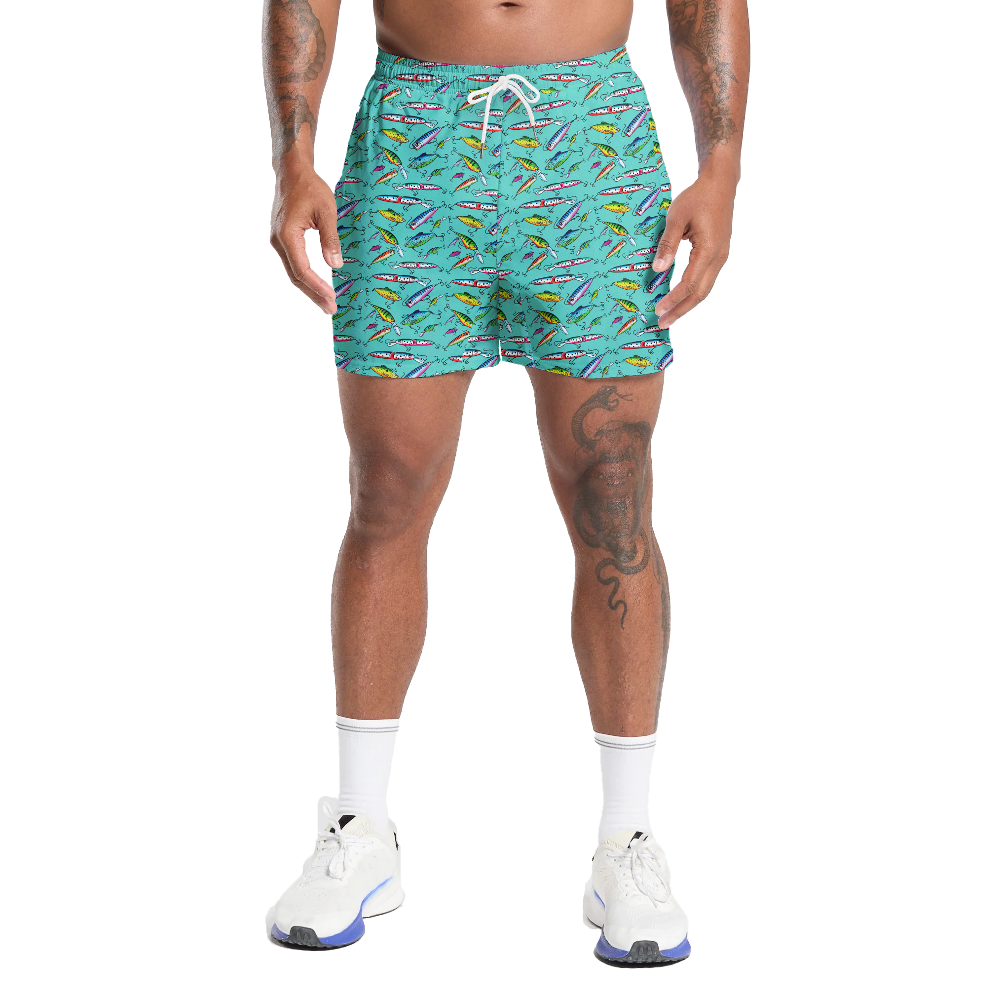 Fishing Lure Gym Shorts - 5 inch inseam shorts with graphic design and pockets, Gift for him, Gift For Her, Gym Gift