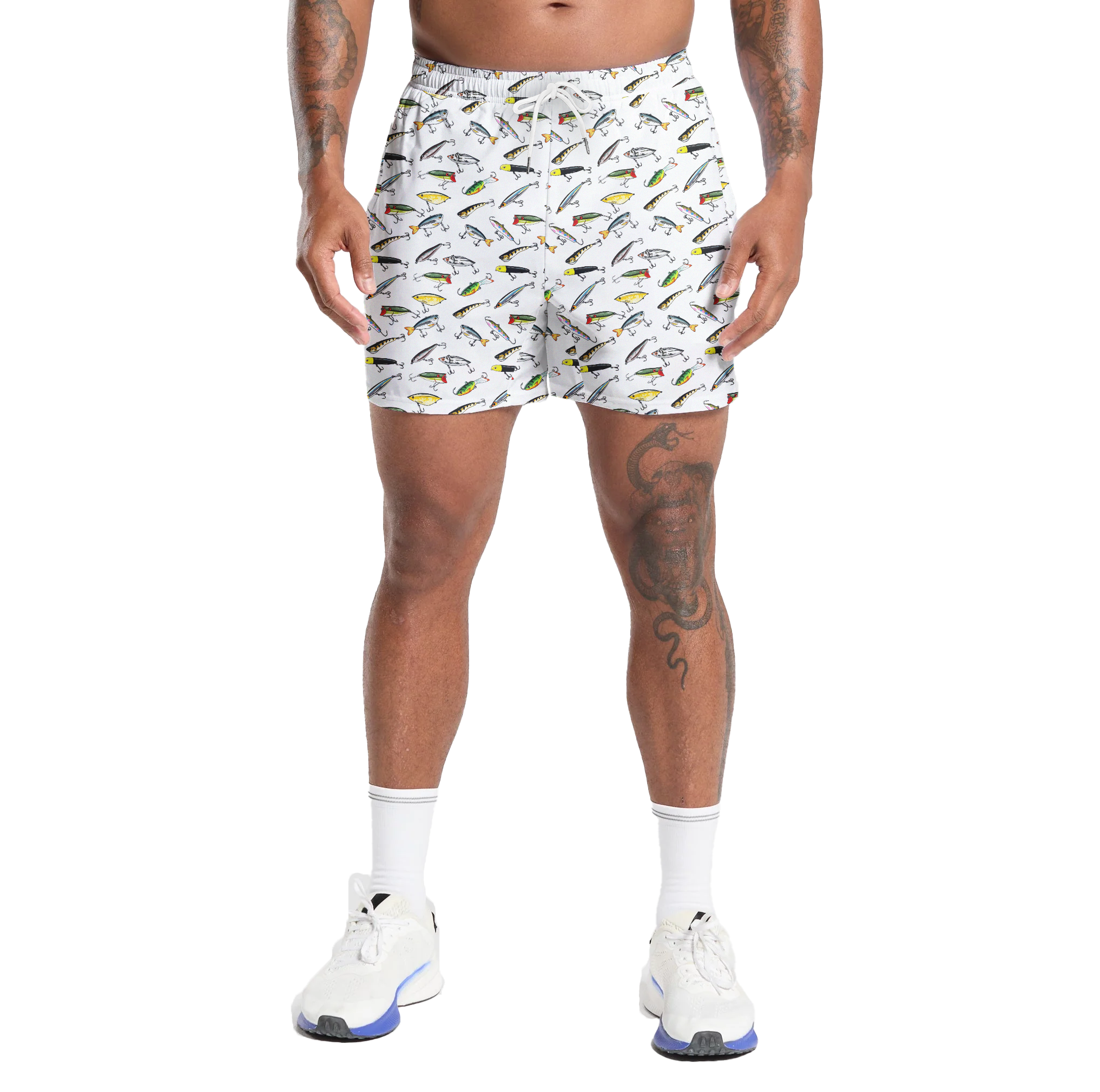Fishing Lure Gym Shorts - 5 inch inseam shorts with graphic design and pockets, Gift for him, Gift For Her, Gym Gift