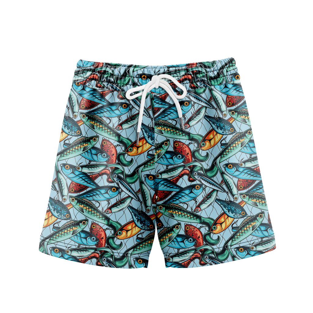 Fishing Lure Gym Shorts - 5 inch inseam shorts with graphic design and pockets, Gift for him, Gift For Her, Gym Gift