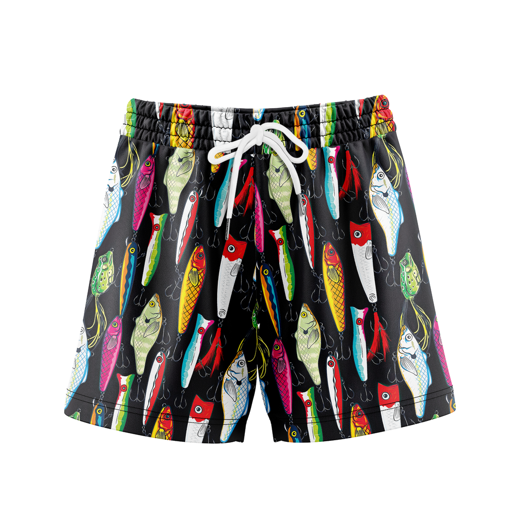 Fishing Lure Gym Shorts - 5 inch inseam shorts with graphic design and pockets, Gift for him, Gift For Her, Gym Gift