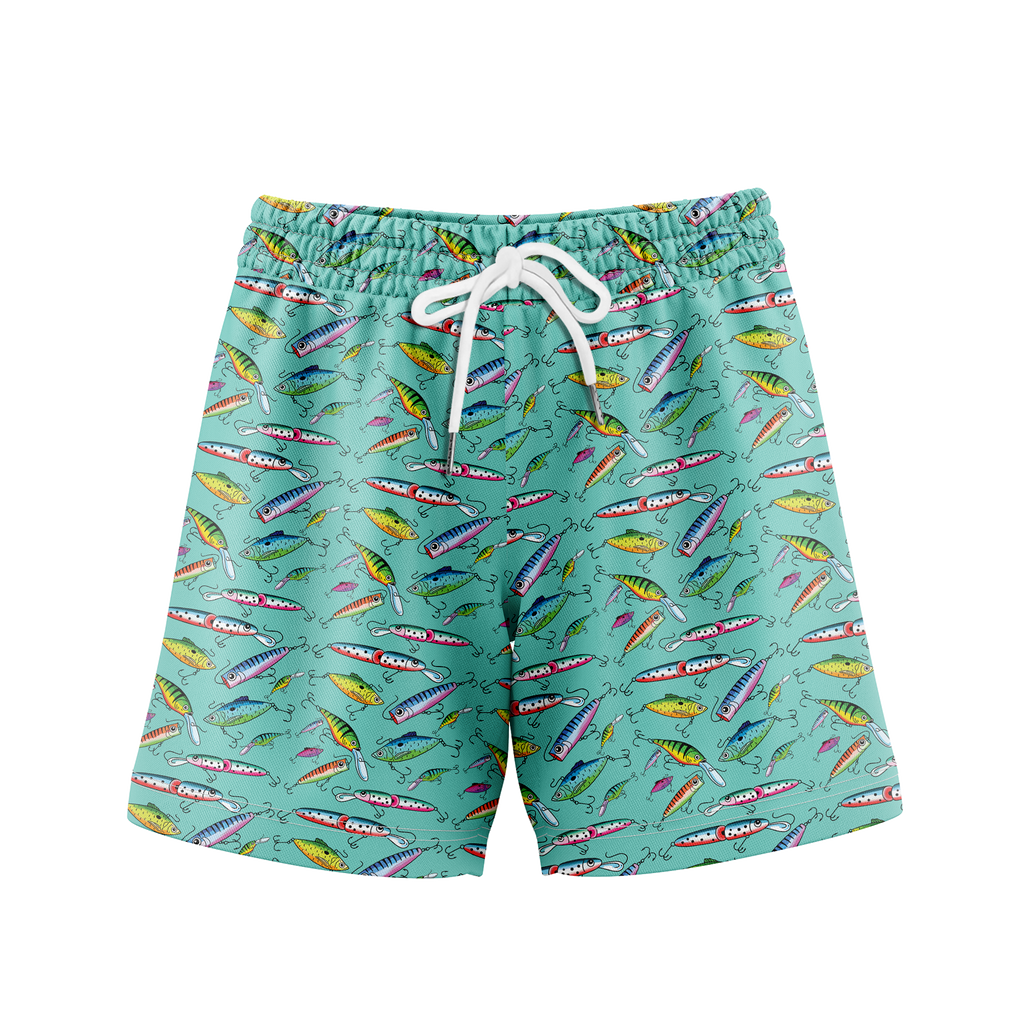 Fishing Lure Gym Shorts - 5 inch inseam shorts with graphic design and pockets, Gift for him, Gift For Her, Gym Gift