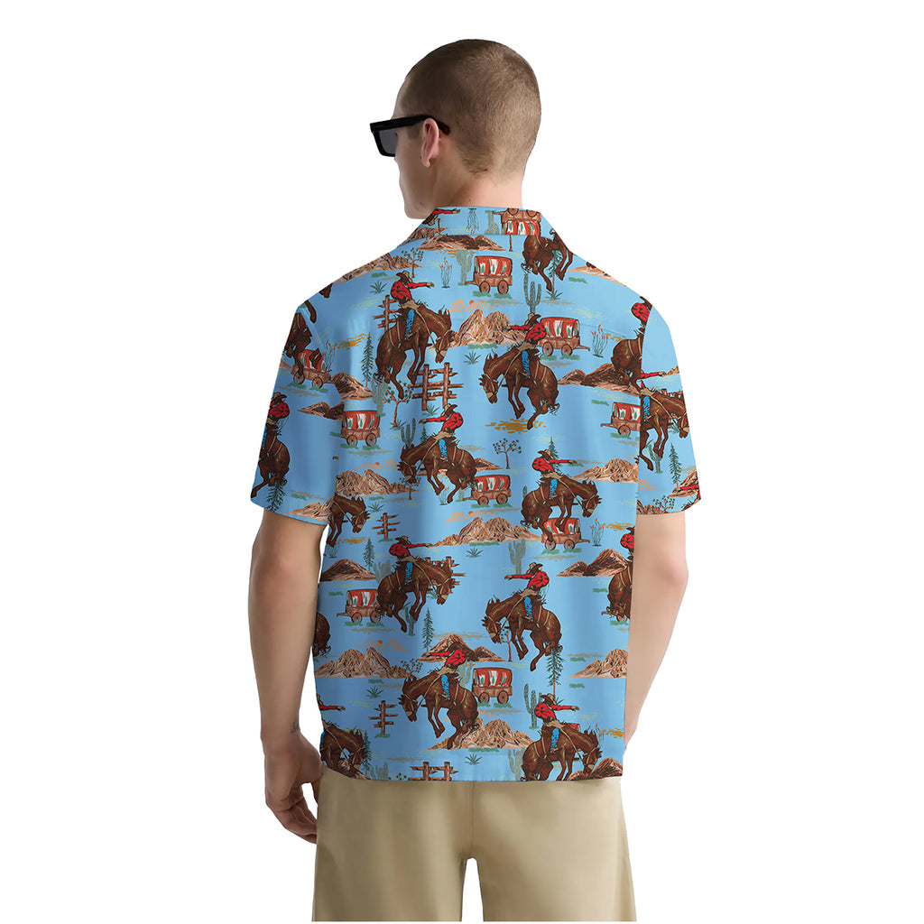 Cowboy Shirt for Men – Western Rodeo Hawaiian Shirt – Funny Button Down Summer Shirt with Horse Print