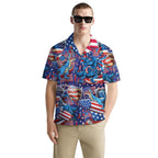 T-Rex Patriotic Hawaiian Shirt – Funny Dinosaur Button Down Summer Shirt for Men – USA Flag Style