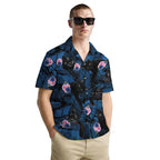 Black Cat Shirt for Men – Funny Tropical Hawaiian Button Down Shirt with Floral Night Print