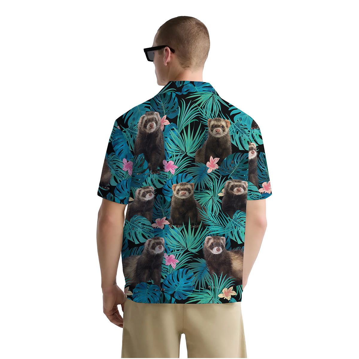 Ferret Shirt for Men – Funny Hawaiian Button Down Summer Shirt with Cute Tropical Pet Print