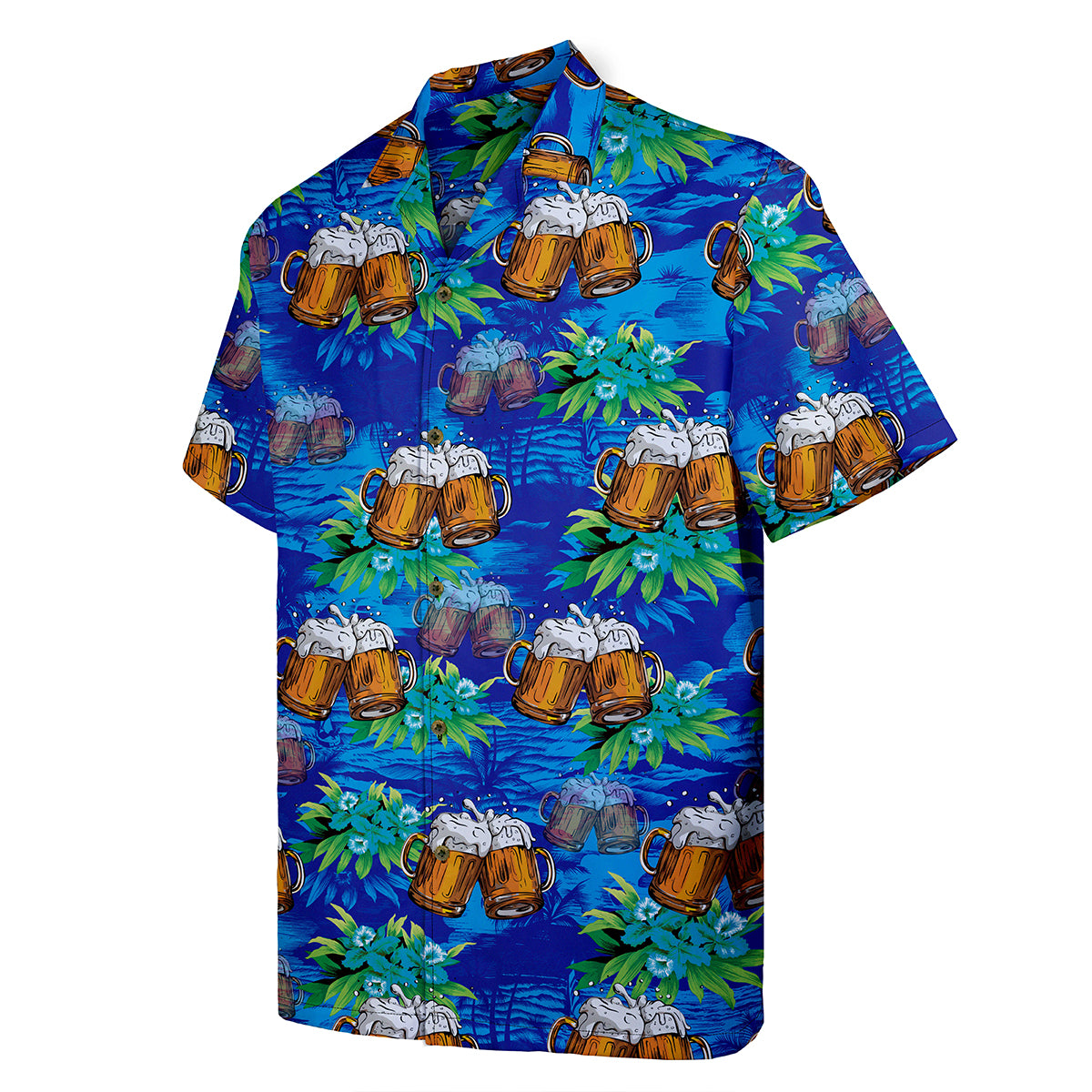 Funny Beer Hawaiian Shirt for Men – Button Down Summer Shirt with Tropical Foam Mug Print