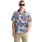 Funny Dinosaur Shirt for Men – T-Rex USA Hawaiian Shirt – Button Down Summer Shirt with American Flag Print