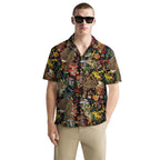 Funny Bigfoot Shirt for Men – Mushroom Forest Button Down Summer Shirt – Cryptid Hawaiian Style