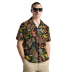 Funny Bigfoot Shirt for Men – Mushroom Forest Button Down Summer Shirt – Cryptid Hawaiian Style