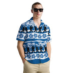 Funny Bigfoot Shirt for Men – Retro Hawaiian Button Down Summer Shirt with Tropical Palm Print