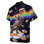 Men’s Galaxy Hawaiian Shirt – Funny Pizza Taco Burger Print with Cat and Laser Dinosaur