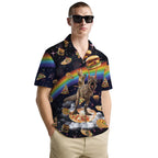 Men’s Galaxy Hawaiian Shirt – Funny Pizza Taco Burger Print with Cat and Laser Dinosaur