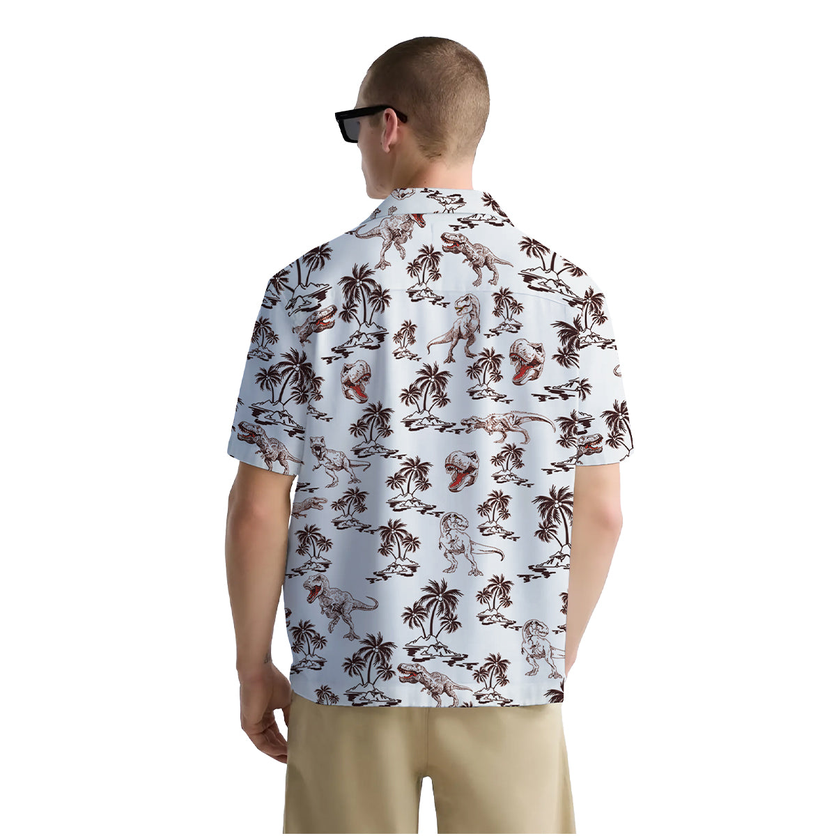 T-Rex Hawaiian Shirt for Men – Funny Dinosaur Button Down Summer Shirt with Palm Tree Print
