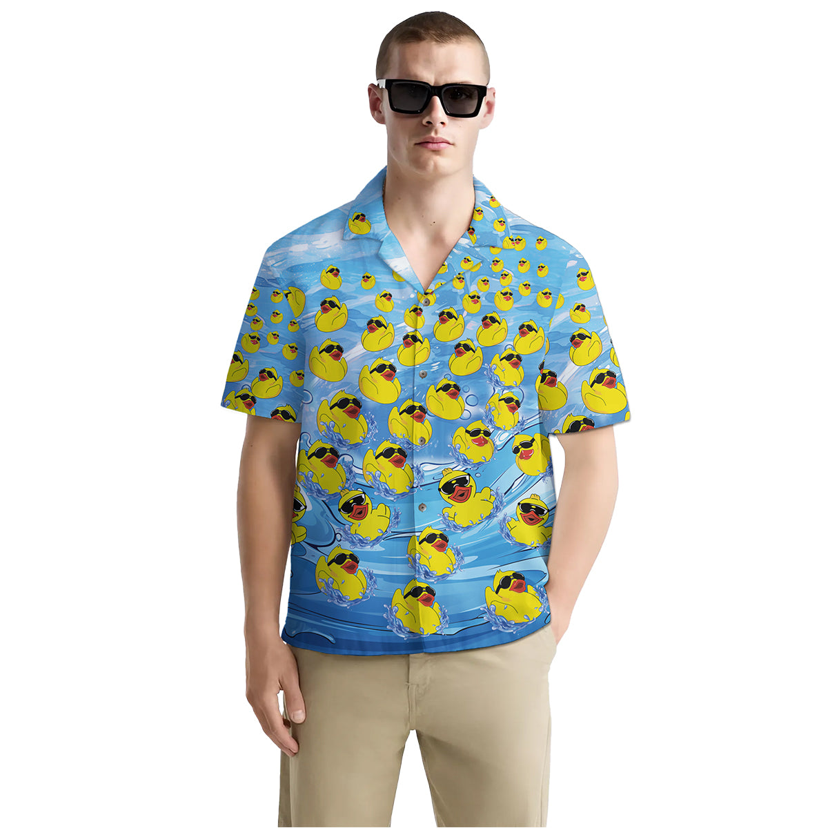 Rubber Duck Shirt for Men – Funny Hawaiian Button Down Summer Shirt with Pool Party Vibe