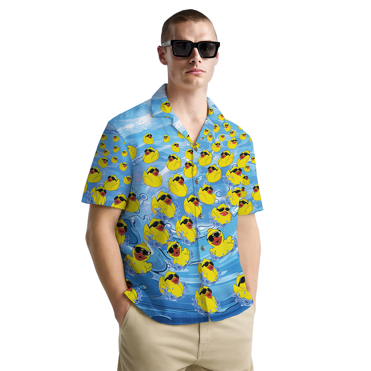 Rubber Duck Shirt for Men – Funny Hawaiian Button Down Summer Shirt with Pool Party Vibe