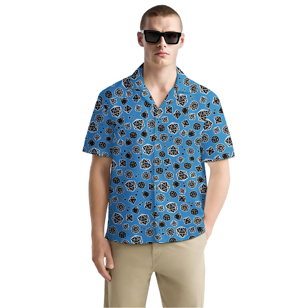 D20 Dice Shirt for Men – Red & Black Minimal Design – Tabletop Gaming Hawaiian Button Down