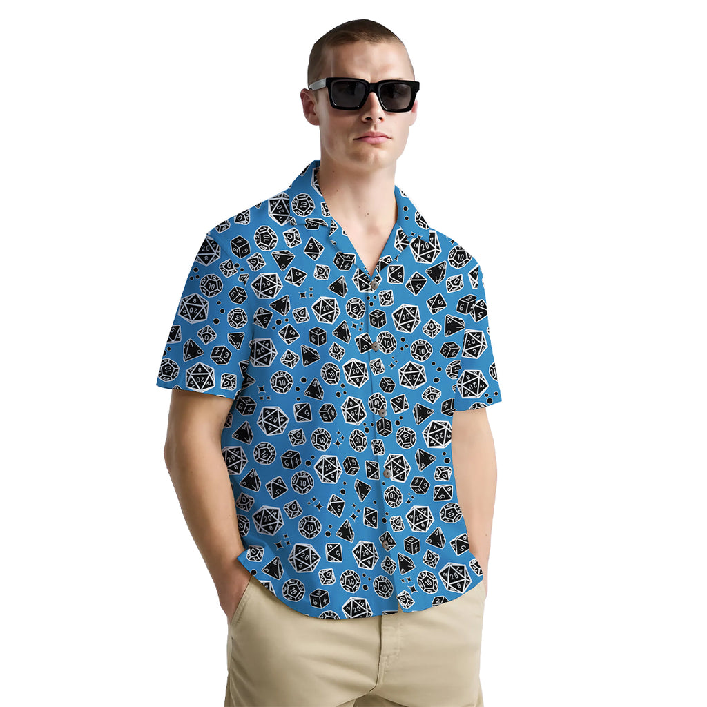 D20 Dice Shirt for Men – Red & Black Minimal Design – Tabletop Gaming Hawaiian Button Down