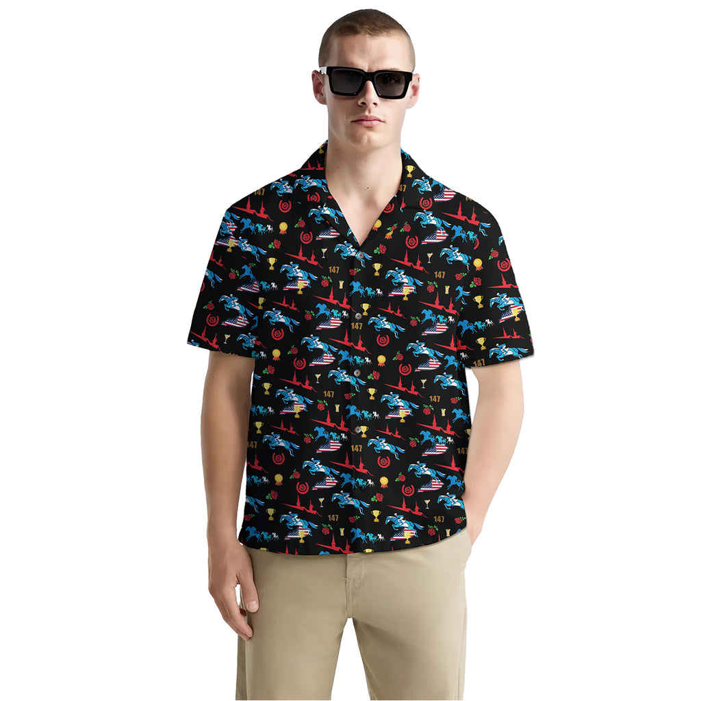 Kentucky Derby Shirt for Men – Funny Horse Racing Print Hawaiian Button Down for Race Day