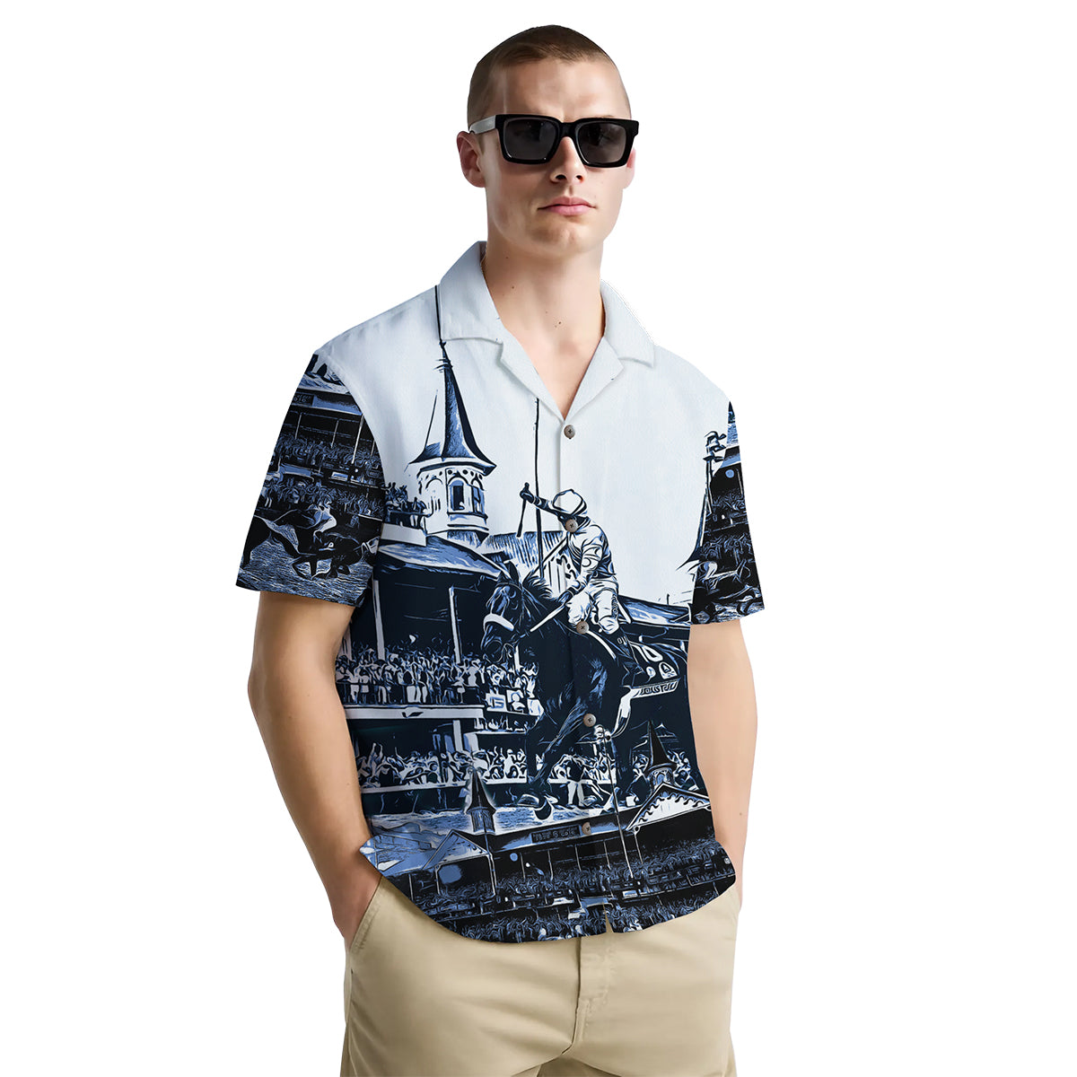 Horse Racing Shirt for Men – Kentucky Derby Style Hawaiian Button Down Shirt with Jockey Print