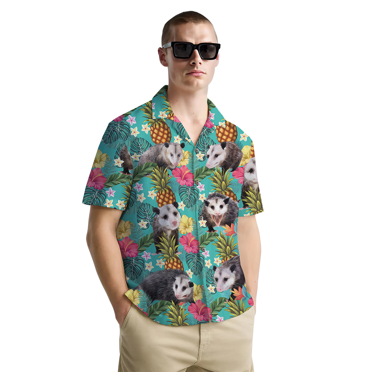 Funny Possum Shirt for Men – Hawaiian Button Down Summer Shirt with Opossum and Pineapple Print
