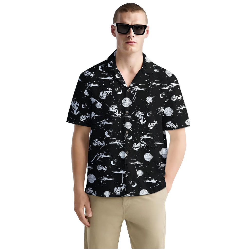 Galaxy Shirt for Men – Sci-Fi Battle Button Down Hawaiian Shirt – Funny Space War Theme