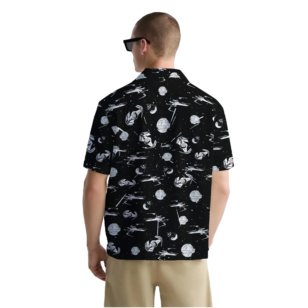 Galaxy Shirt for Men – Sci-Fi Battle Button Down Hawaiian Shirt – Funny Space War Theme