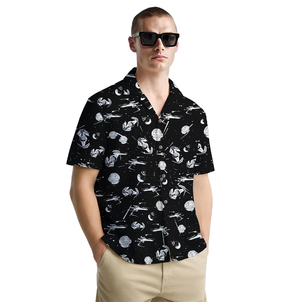 Galaxy Shirt for Men – Sci-Fi Battle Button Down Hawaiian Shirt – Funny Space War Theme