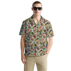 Funny Hawaiian Shirt for Men – Pizza Beer Cocktail Party Print – Button Down Summer Shirt with Skull & Fruit Design