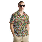 Funny Hawaiian Shirt for Men – Pizza Beer Cocktail Party Print – Button Down Summer Shirt with Skull & Fruit Design