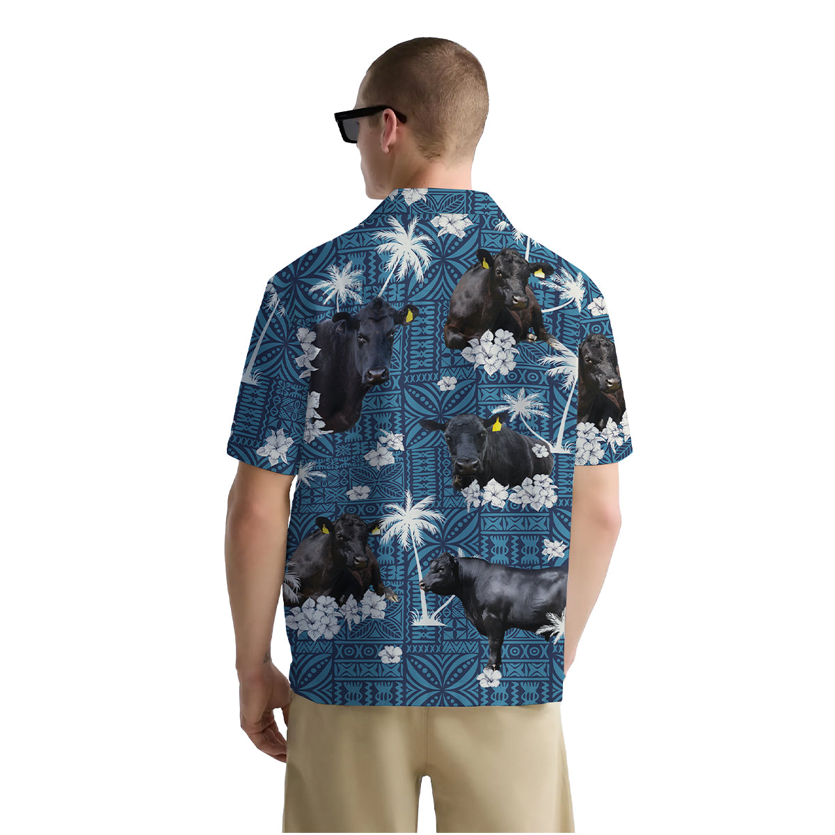 Funny Cow Shirt for Men – Hawaiian Style Button Down Summer Shirt with Black Cattle Print