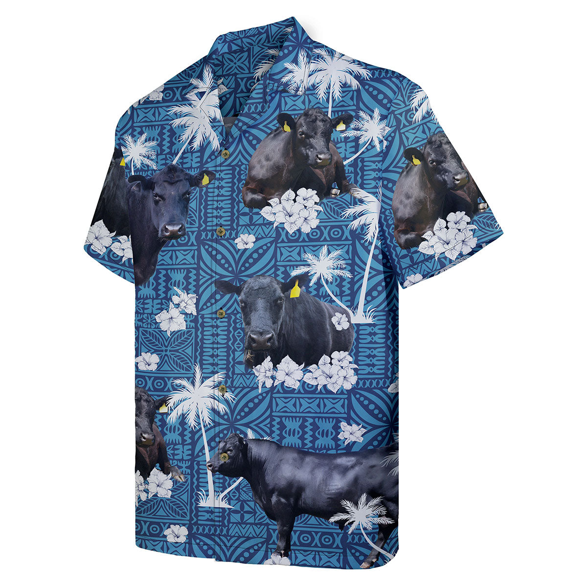 Funny Cow Shirt for Men – Hawaiian Style Button Down Summer Shirt with Black Cattle Print