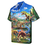 Dinosaur Shirt for Men – Colorful Jurassic Hawaiian Button Down Summer Shirt with T-Rex and Stegosaurus Print
