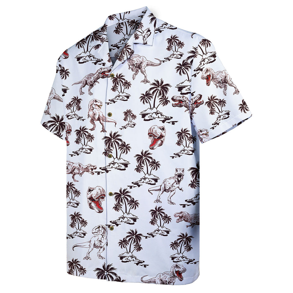 T-Rex Hawaiian Shirt for Men – Funny Dinosaur Button Down Summer Shirt with Palm Tree Print