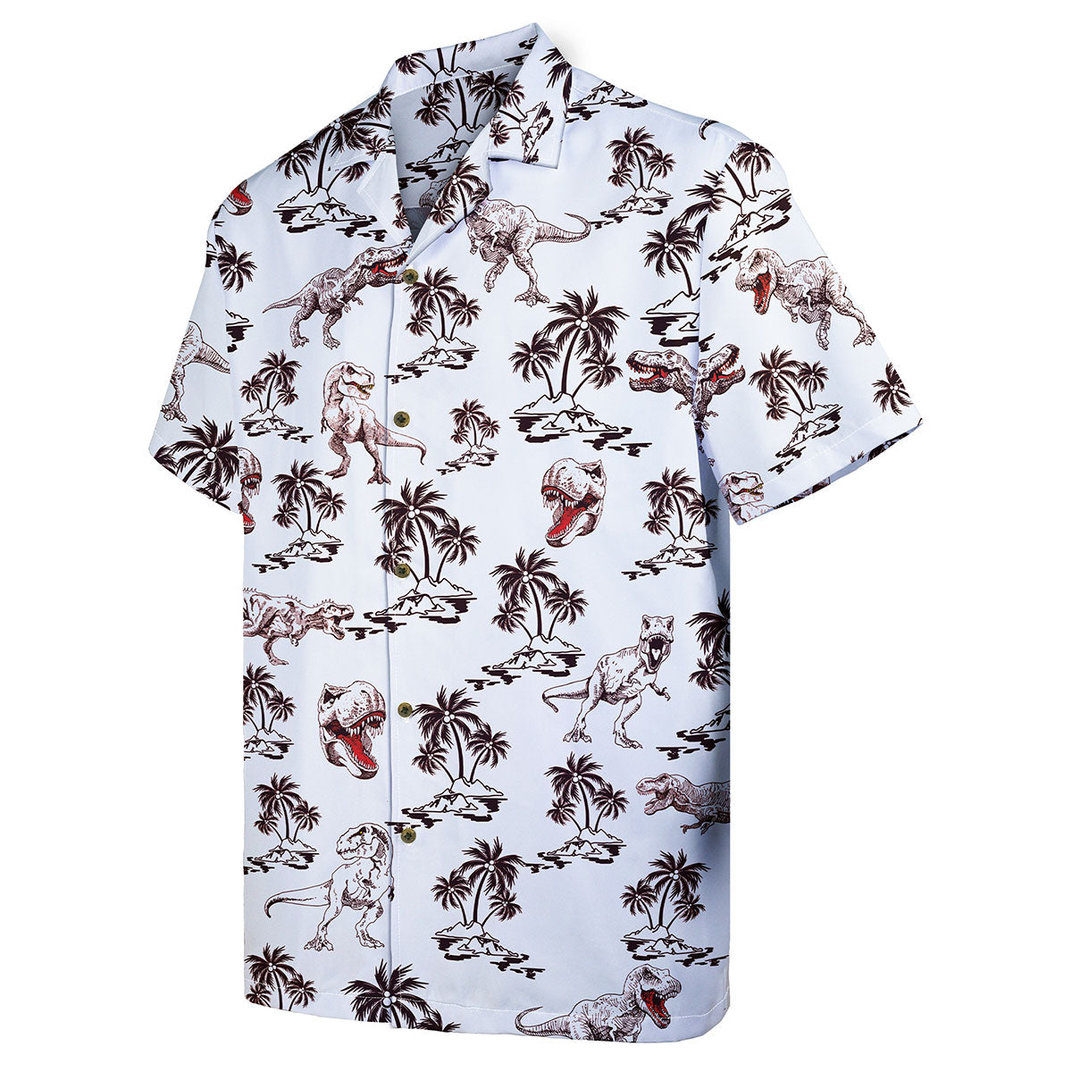 T-Rex Hawaiian Shirt for Men – Funny Dinosaur Button Down Summer Shirt with Palm Tree Print