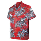 Octopus Shirt for Men – Tattoo Style Red Hawaiian Button Down Shirt with Floral Nautical Print