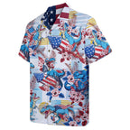 Funny Dinosaur Shirt for Men – T-Rex USA Hawaiian Shirt – Button Down Summer Shirt with American Flag Print