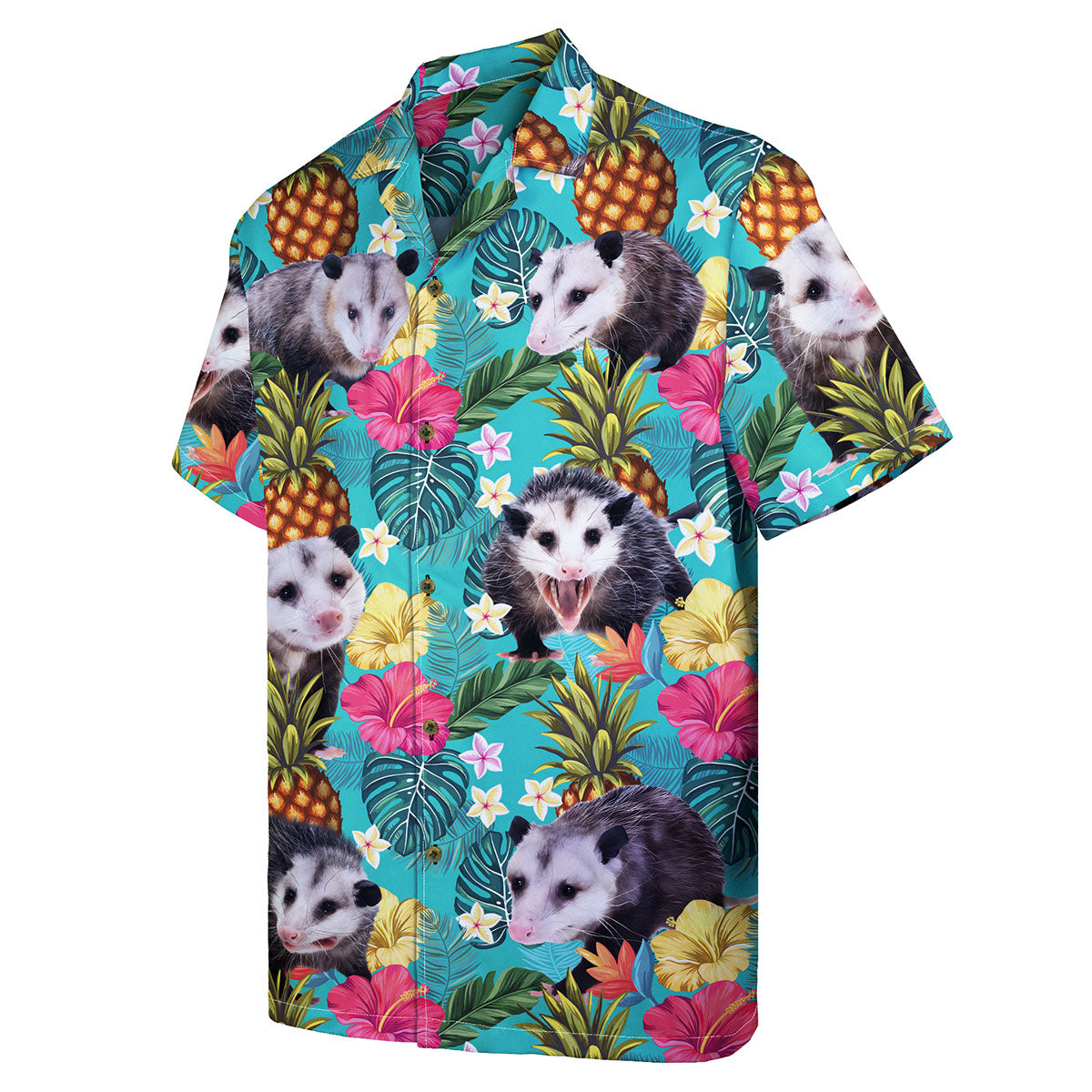 Funny Possum Shirt for Men – Hawaiian Button Down Summer Shirt with Opossum and Pineapple Print