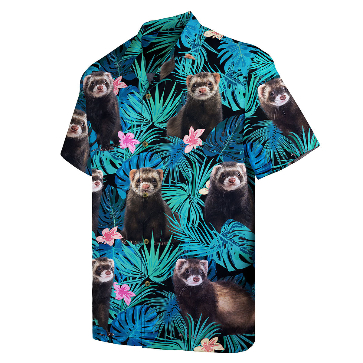 Ferret Shirt for Men – Funny Hawaiian Button Down Summer Shirt with Cute Tropical Pet Print