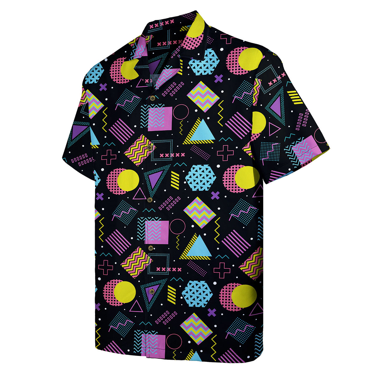 80s Shirt for Men – Funny Retro Geometric Hawaiian Button Down – Neon Party Style