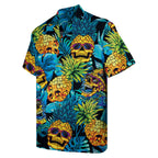 Pineapple Skull Shirt for Men – Funny Hawaiian Button Down Shirt with Neon Sunglasses Skull Design