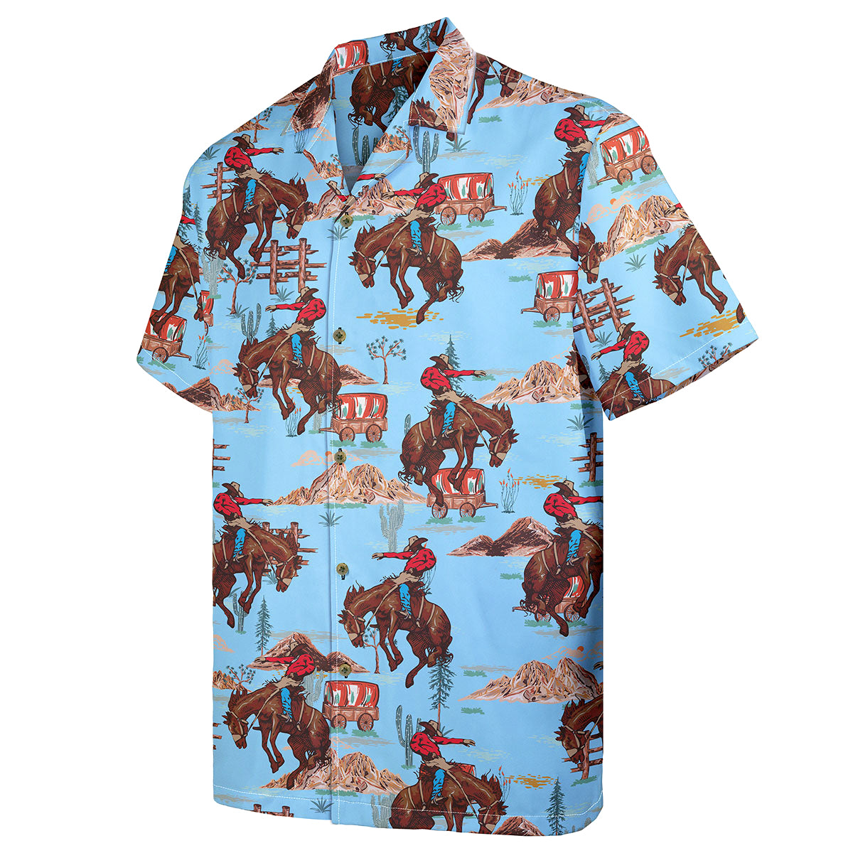 Cowboy Shirt for Men – Western Rodeo Hawaiian Shirt – Funny Button Down Summer Shirt with Horse Print
