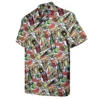 Funny Hawaiian Shirt for Men – Pizza Beer Cocktail Party Print – Button Down Summer Shirt with Skull & Fruit Design