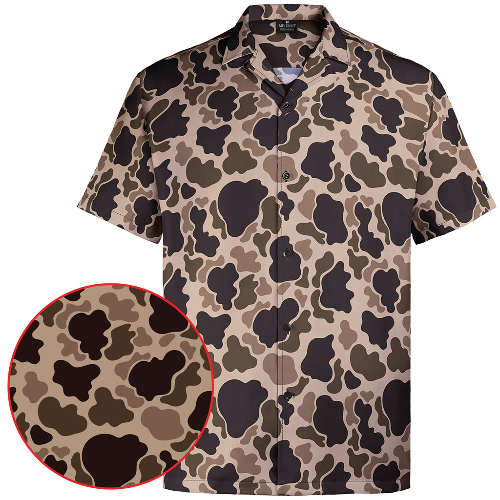 Men's Hawaiian Camo Shirt, Short Sleeve Button-Up, Classic Fit, Summer Outdoor Look, Gift for Dad or Him, Camouflage Vacation Shirt