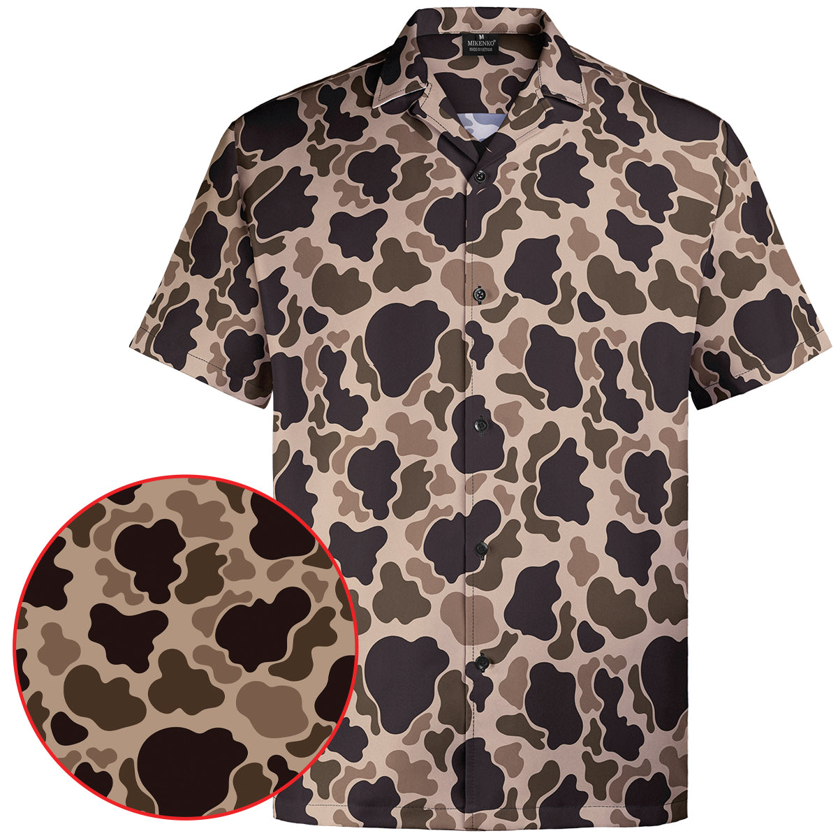 Men's Hawaiian Camo Shirt, Short Sleeve Button-Up, Classic Fit, Summer Outdoor Look, Gift for Dad or Him, Camouflage Vacation Shirt