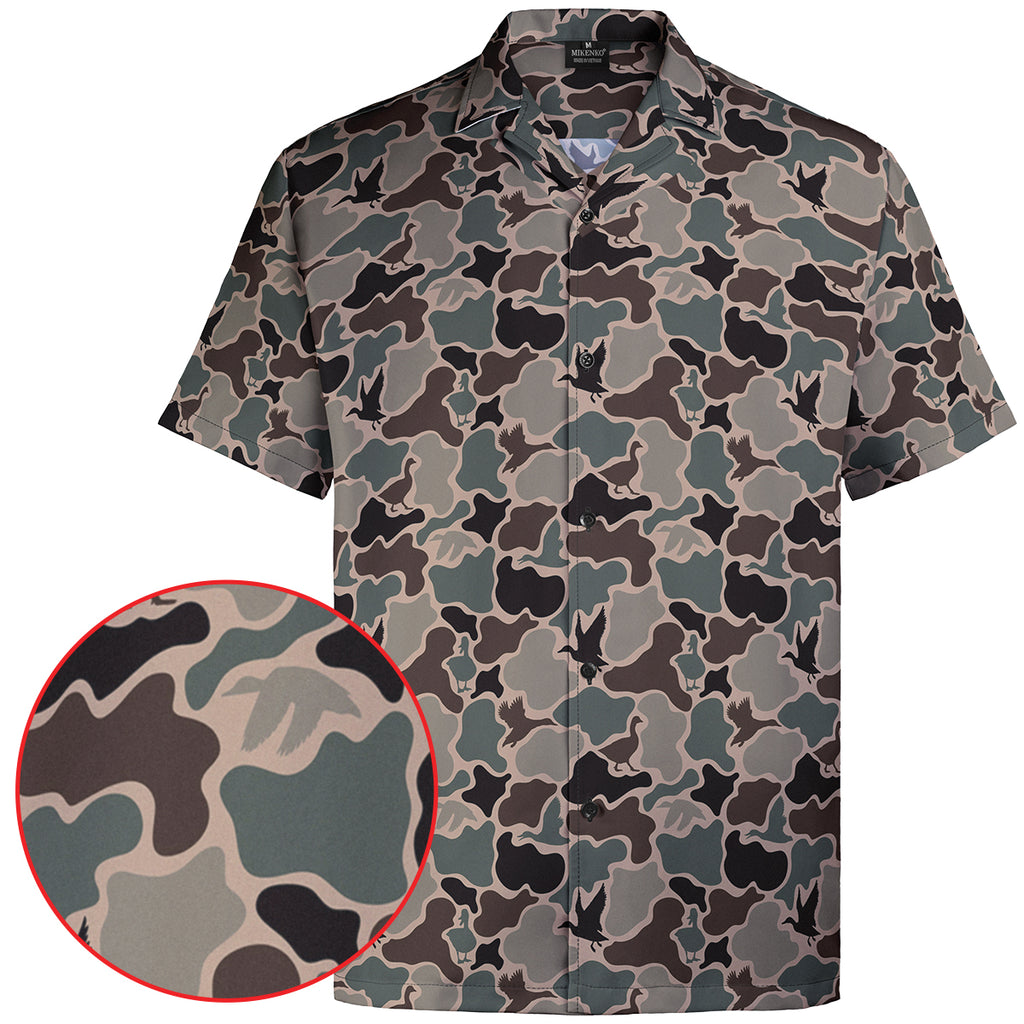 Men's Hawaiian Camo Shirt, Short Sleeve Button-Up, Classic Fit, Summer Outdoor Look, Gift for Dad or Him, Camouflage Vacation Shirt