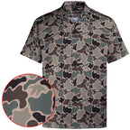 Men's Hawaiian Camo Shirt, Short Sleeve Button-Up, Classic Fit, Summer Outdoor Look, Gift for Dad or Him, Camouflage Vacation Shirt
